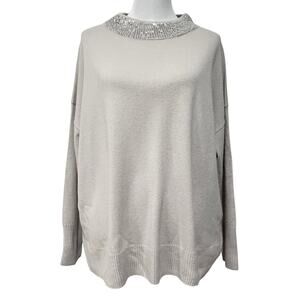 Chico's Black Label Sweater 100% Cashmere  Sequin Detail Neckline Women’s XL